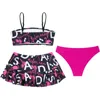 Set 3st Kids Girls Letter Print Tankini Swimsuit Swimwear Justerbara remmar Swim Top Bikini Bottoms med ruffle kjol simning