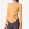 Camicie attive AL0Zen Top sportivo Abbigliamento da yoga Grembiule da donna a manica lunga per fitness ad asciugatura rapida per allenamento Pilates con logo del marchio