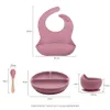 4pcs children's Tableware Set Baby Dishes Plate Bowl With Sucker Waterproof Bib For born Spoon Silicone Feeding Baby Items 231229