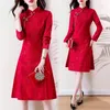 Vêtements ethniques 2023 Robe Qipao traditionnelle chinoise à manches longues rétro dentelle améliorée Cheongsam rouge pour femmes Robe Chinoise