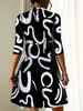Oregelbunden geometrisk tryckt klänning Kvinnors långärmade O-Neck Dress Autumn Fashion Casual Simple A-Line Mini Dress 231230