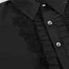 Women's Blouses Retro Ruffles Shirts Renaissance Victorian Steampunk Shirt Solid Color Lapel Gothic Pleat Ladies Tops