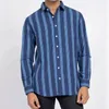 Camicie casual da uomo Camicia da uomo a maniche lunghe a righe retrò Colletto a fascetta Bottoni per abiti formali Top Marchio conveniente