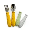 10st småbarnsredskap Rostfritt stål Barn Silveruppsättning med silikonhandtag Baby Food Feed Spoon Fork Kids Tabeller 231229