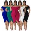 Summer Ruffles Slash Neck Women Bodycon Dress Plus Size Spaghetti Dress Party Holidays Casual Short Sleeves Dresses 231229