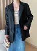 Dames leren eenvoudig blazerjack voor dames lente herfst 2023 Trend ontwerp met enkele knop Office Lady middellange PU-jas