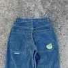 Jeans pour hommes et femmes taille haute gothique lâche pantalon droit large y2k high street rétro harajuku street fashion jeans bleus 231229