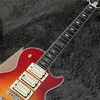 Hot sell good quality Hot 3 pickups red color electric guitar AAA Flame maple top Lightning inlay Musical Instruments