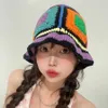 Colorful Knitted Hat New Women Girl Handmade Crochet Bucket Hats Y2k Fashion Summer Beach Korean Hollow 230920