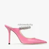 JC Jimmynessity Choo Quality Schuhe High Woman Sandal Slipper High Heels Bing 100 Pink Patent Leder Maultiere Schmuck Strass Gurt sexy spitz original original