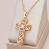 Anhänger Halsketten Wbmqda 585 Rose Gold Farbe Glänzend Hohl Kreuz Halskette Für Frauen Mit Weiß Natual Zirkon Mode Schmuck Zubehör