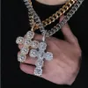 92mm Large Size Iced Out Cross Pendant Necklace Bling Micro Pave Cubic Zirconia Simulated Diamonds 10mm 18inch Cuban Chain Retro S212S