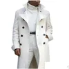 Men'S Trench Coats Mens Notch Lapel Double Breasted Long Coat Casual Cotton Blend Peacoat Fashion Autumn Winter Loose Drop Delivery Dhiuw