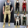 Mens Jeans Big Pocket Camouflage Printed Denim Bib Overalls Jumpsuits Military Army Green Working Clothing Eralls Fashion Casual Dr Dhyqr