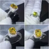 Wedding Rings Fashion Ring Cushion Cut Gold 5A Zircon Crystal 925 Sterling Sier Engagement Band For Women Festival Gift Drop Deliver Dhtaw