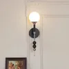 Wall Lamp Vintage Wood Glass Bedroom Bedside French Living Room Mirror Headlight American Cable Switch