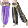 Stage Wear Belly Dance Harem Pants Arabe Halloween Lanterne Brillant Fantaisie Inde Outfit Taille Libre (Ceinture à Monnaie Non Incluse)