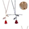Pendentif Colliers Romantique Rose Rouge Collier Saint Valentin Cadeau Mode Pour Petite Amie Designer Femmes Bijoux Accessoires Drop Deli Dh1Hs
