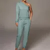 Gym Clothing Solid Color Single Shoulder Long Sleeve Women's Sweater Pants Set Suit Romper For Women Dressy Womens Snow Overalls