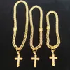 Fine Pendant Necklace Double Layer Thickened Cross Crown Cuban Chain with Water Diamond 24K Gold Filled Solid Beard Safety Buckle rings 999 stamep