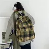 Mochila moda versátil verificador painel cor cordeiro velo feminino outono inverno tendência simples sacos de armazenamento de grande capacidade
