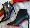 Women High Heels Ankle Boots Fashion Dress Shoes Lady Red Souls Shoes Cool Girls Work Boots Casual Style Pointed Zip Unique Styles Stiletto Heels Cowskin Designer