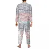 Mäns Sleepwear USA Midwest Map Autumn Retro Print Casual Overdimensionerad Pyjama Set Man Långärmning Kawaii Daglig anpassad hemdräkt