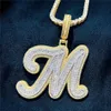 Custom AZ Cut Full Real Icy Baguette Cursive Letters Pendant Necklace Gold Silver Cubic Zirconia Men Women with 24inch Rope Chain2463