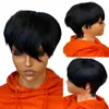 Peruki Brazylijskie krótkie proste Bob Pixie Cut Cut Pereł Maszyna Make Brak koronkowe przednie remy peruki ludzkie włosy z grzywką dla czarnych kobiet