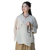 Damesblouses QPFJQD Vrouwelijke Retro Ramee Blouse En Tops Chinese Stijl V-hals Button Shirts 2203 Herfst Lente Dames Lange Mouw