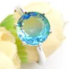 6 PCS Lot Valentine Gift Round Blue Bi Colored Tourmaline Gemstone 925 Sterling Silver Plated Women Wedding Ring Jewelry245o