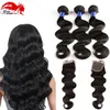 Tece grau 7a cabelo virgem peruano onda corporal com fecho 3/4 pacotes de cabelo com fechos de renda cabelo humano barato com fecho