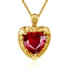 Szjinao Gold Red Ruby Heart Naszyjnik dla kobiet z kamieniem 15*15 mm wiktoriański wisiorek królewski luksusowa biżuteria ręcznie robiona wysokiej jakości 231229