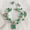 Link Chain Hand Made Greek Sorority Green White Pearl Diy Links Inc Roes Heart 1946 Charm Armband Lady Jewelry265m