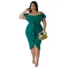 Summer Ruffles Slash Neck Women Bodycon Dress Plus Size Spaghetti Dress Party Holidays Casual Short Sleeves Dresses 231229