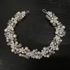 Hair Clips Handmade Pearl Headbands Shiny Rhinestone Flower Hairbands Bride Wedding Jewelry Women Girls Crown Accessories