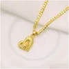 Pendant Necklaces 18K Solid Yellow Gold Gf Girl Inside Outside Heart Italian Figaro Link Chain Necklace 24 3 Mm Drop Delivery Jewelr Dhpj2