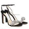 JC Jimmynessity Choo Sandalen wieden van hoge kwaliteit vrouw avondbruien 22S schoenen elegante thyra hoge hakken enkelband kristal dames gladiator sandalias eu35-43.box