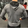Sweatshirts Erkekler Koşu Eğitimi Hoodies Elastik Nefes Alabilir Kapüşonlu Fermuar Up Hızlı Kuru Kapüşonlu Adam Egzersiz Fiess Sportwear Spor Salonu Black
