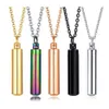 5 color Cylinder Cremation Urn Necklace for Ashes Memorial Keepsake Pendant Stainless Steel Remembrance Jewelry for Women or Men311E