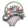 Brooches 12pcs/lot Wholesale Rhinestone Flower Basket Pin Jewelry Gift Brooch C102281