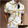 Mens S 2022 Men Shirts Summer High Quality Casual Fashion Short Sleeve Striped Turn-Down Collar Zippers Tees Drop Delivery Dhuek