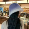 Autumn and Winter Korean Gradient Rabbit Hair Bowl Hat with Small Face for Outdoor Travel and Warm Women's Fashion Bucket Hat 231229