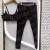 Sexy Sling Crop Top Black Leggings Set Women Brand Tracksuits Embroidery Letter Padded Sport Bra Summer Tight Yoga Outfit
