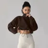 AL Yoga Micro Kurtka przycięte bluzy Pluszowe sweter Women Ws. Szyjka luźna pełna jogging zamek błyskawiczny zagęszczony ciepłe polar