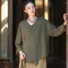 Damesblouses QPFJQD Vrouwelijke Retro Ramee Blouse En Tops Chinese Stijl V-hals Button Shirts 2203 Herfst Lente Dames Lange Mouw