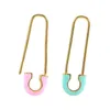 Hoop Earrings Gold Color Pastel Enamel Pink Blue Purple Colorful Paper Clip Safety Pin Stud Earring For Women Unique