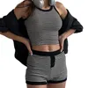 Conjunto feminino de treino feminino, 2 peças, listrado, sem mangas, regata e shorts, roupas combinando, waffle, fofo, pjs, verão, y2k