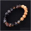 Beaded Natural Ice Crack Agate Strands Bracelet Volcanic Rock Lava Wooden Beads Essential Oil Diffuser Bracelets Fashion Jewelry Dro Dhj7W