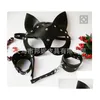 Máscaras de festa Sexy Pu Couro Cat Eye Design para Mulheres Menina Masquerade Halloween Carnaval Cosplay Máscara Drop Delivery Home Garden Festi Dhtru